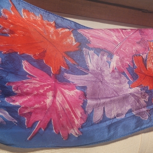 Vera Autumn Leaves Blue Scarf - Picture 2 of 3